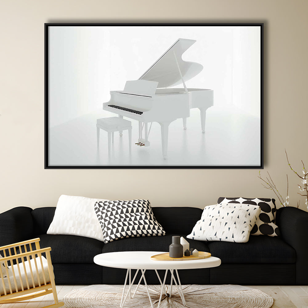 White Piano In The White Room Canvas Print, Classical Music Wall Decor, Framed Cavas Print, Floating Frame