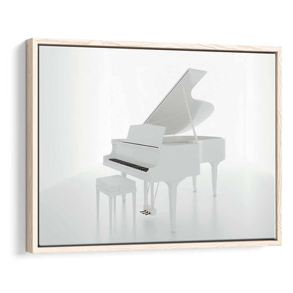 White Piano In The White Room Canvas Print, Classical Music Wall Decor, Framed Cavas Print, Floating Frame