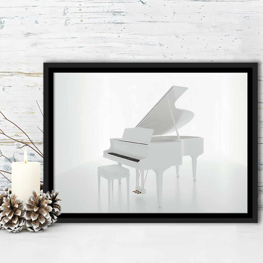 White Piano In The White Room Canvas Print, Classical Music Wall Decor, Framed Cavas Print, Floating Frame