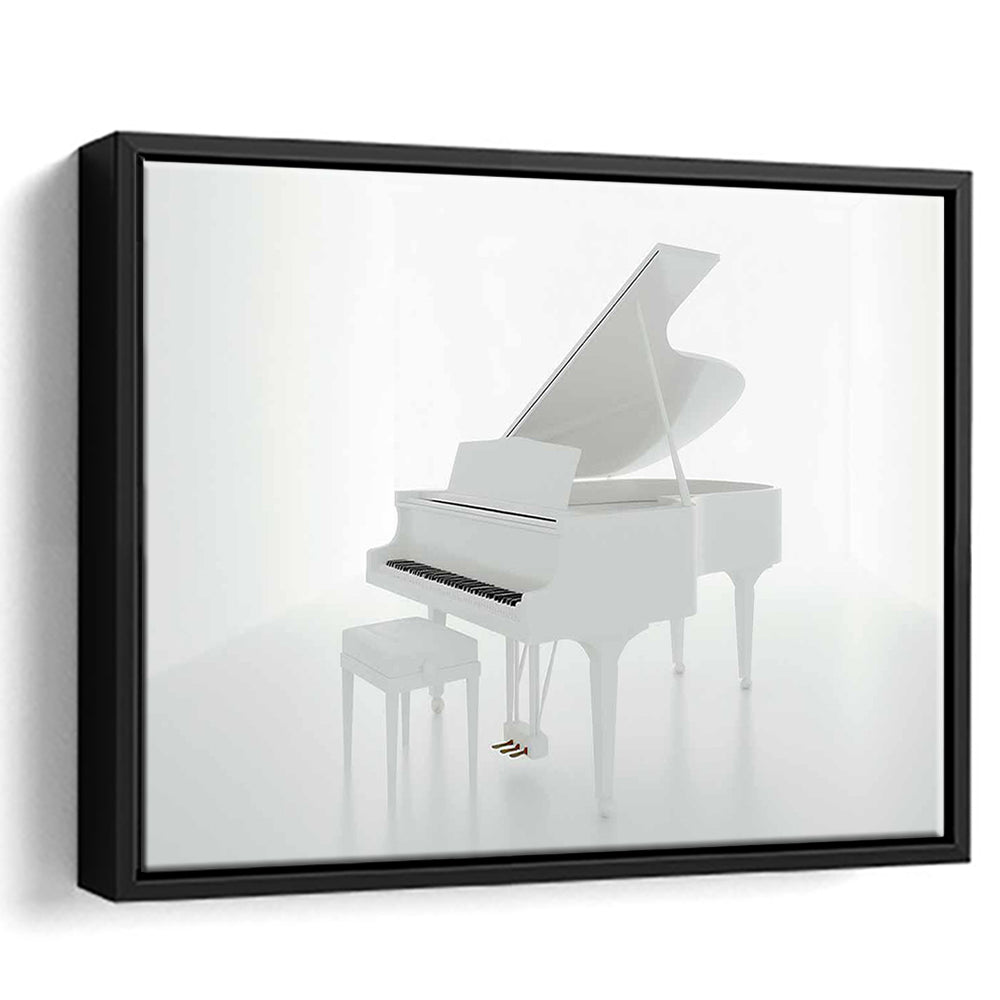 White Piano In The White Room Canvas Print, Classical Music Wall Decor, Framed Cavas Print, Floating Frame