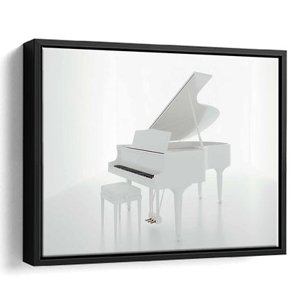 White Piano In The White Room Canvas Print, Classical Music Wall Decor, Framed Cavas Print, Floating Frame