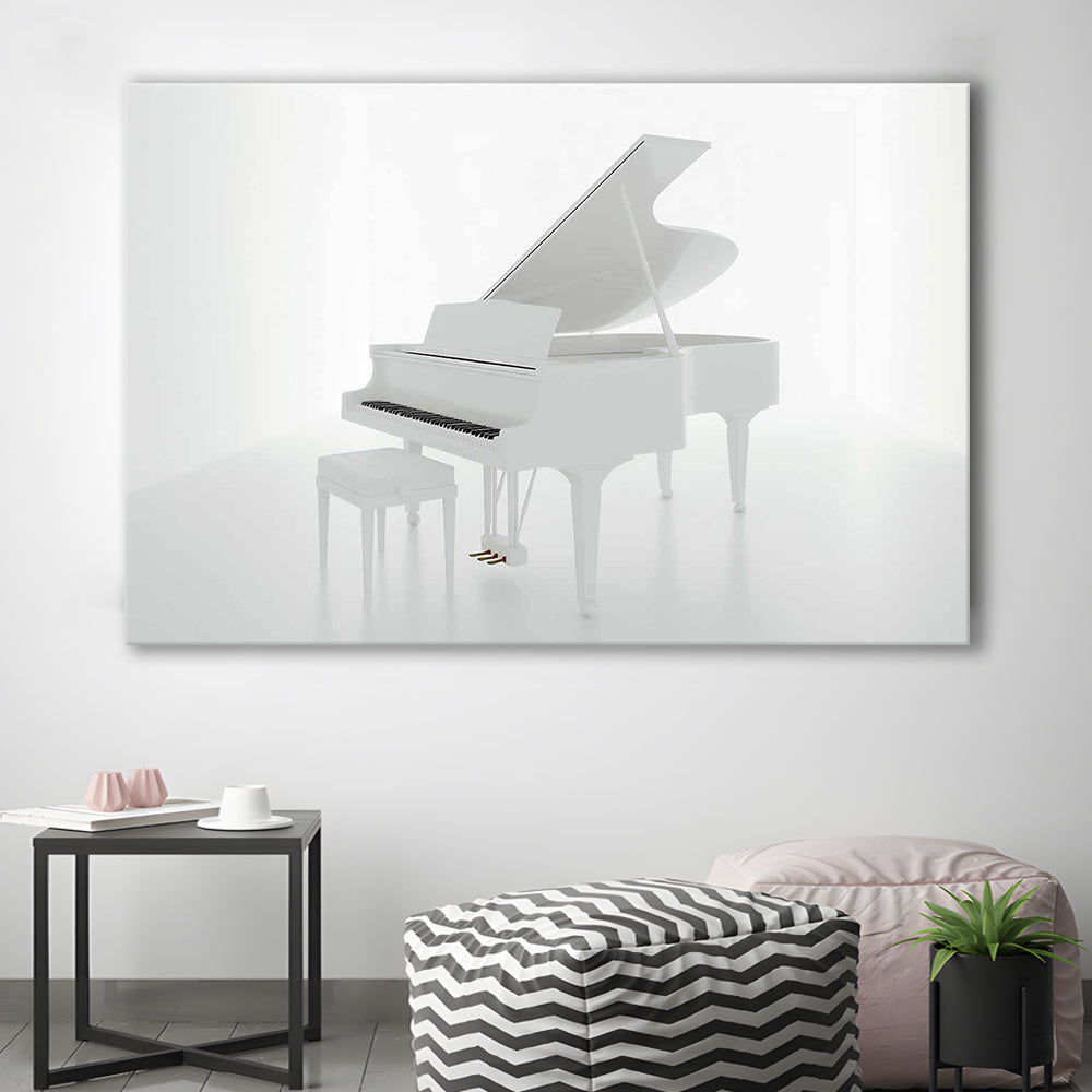 White Piano in the White Room Canvas Print, Classical Music Wall Decor, Cavas Print Wall Art Hom Decor