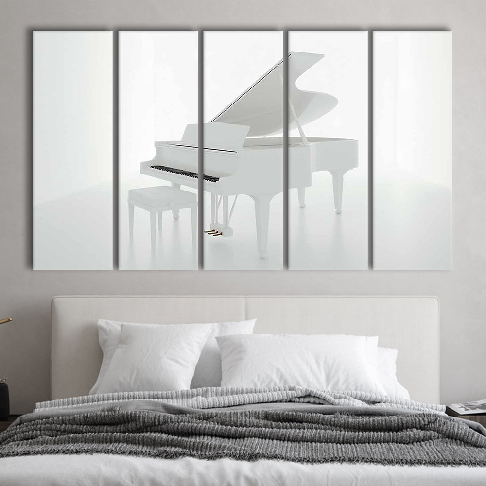 White Piano in the White Room Canvas Print, Classical Music Wall Decor, 5 Piece B Extra Large Cavas Print Wall Art Decor