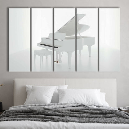 White Piano in the White Room Canvas Print, Classical Music Wall Decor, 5 Piece B Extra Large Cavas Print Wall Art Decor