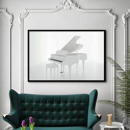 White Piano In The White Room Art Prints, Classical Music Wall Decor, Framed Art Print, Picture Framed