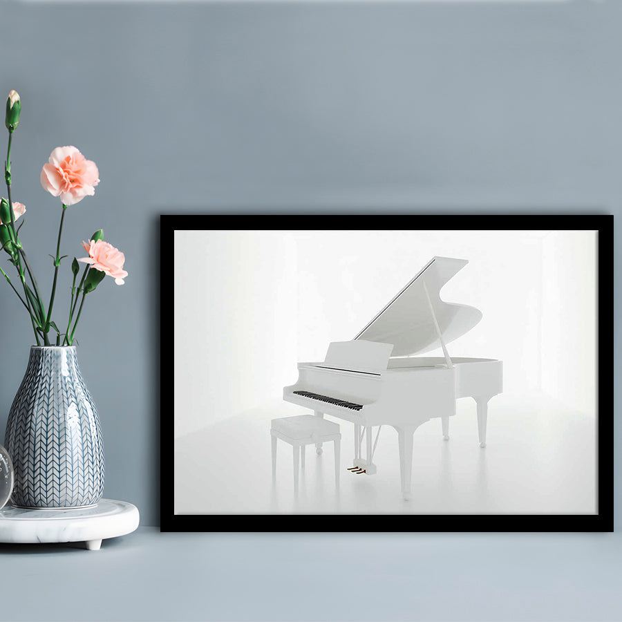 White Piano In The White Room Art Prints, Classical Music Wall Decor, Framed Art Print, Picture Framed