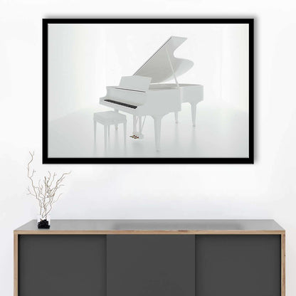 White Piano In The White Room Art Prints, Classical Music Wall Decor, Framed Art Print, Picture Framed
