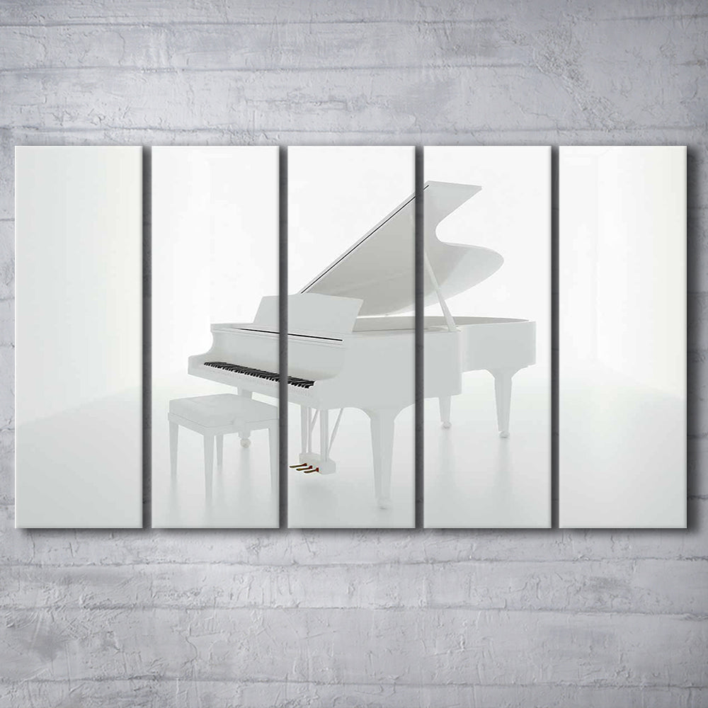 White Piano in the White Room Canvas Print, Classical Music Wall Decor, 5 Piece B Extra Large Cavas Print Wall Art Decor