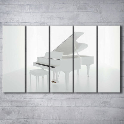 White Piano in the White Room Canvas Print, Classical Music Wall Decor, 5 Piece B Extra Large Cavas Print Wall Art Decor