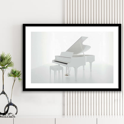 White Piano In The White Room Art Print, Classical Music Wall Decor, Framed Art Print White Border