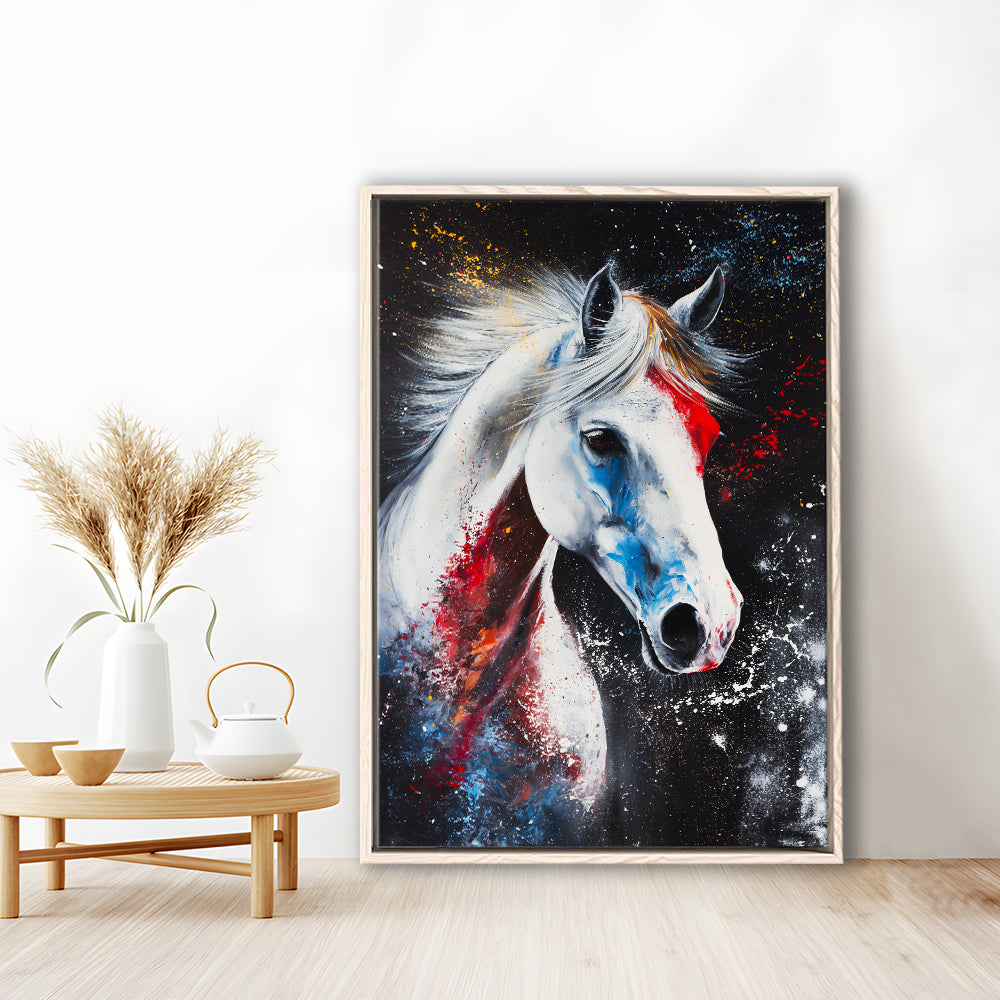 White Stallion Art, Horse Portrait Painting, Floating Framed Canvas Art Print,, Framed Canvas Prints Wall Art
