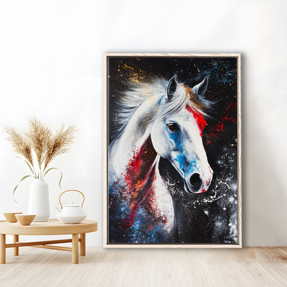White Stallion Art, Horse Portrait Painting, Floating Framed Canvas Art Print,, Framed Canvas Prints Wall Art