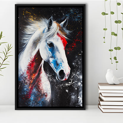 White Stallion Art, Horse Portrait Painting, Floating Framed Canvas Art Print,, Framed Canvas Prints Wall Art