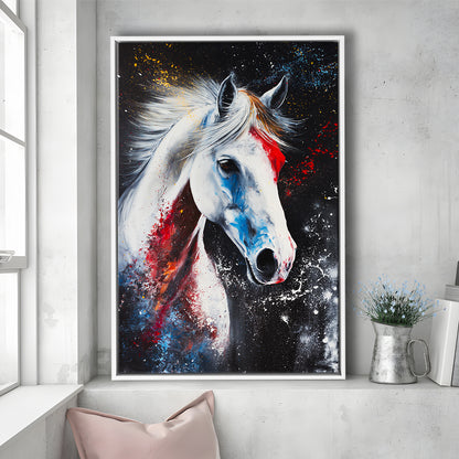 White Stallion Art, Horse Portrait Painting, Floating Framed Canvas Art Print,, Framed Canvas Prints Wall Art