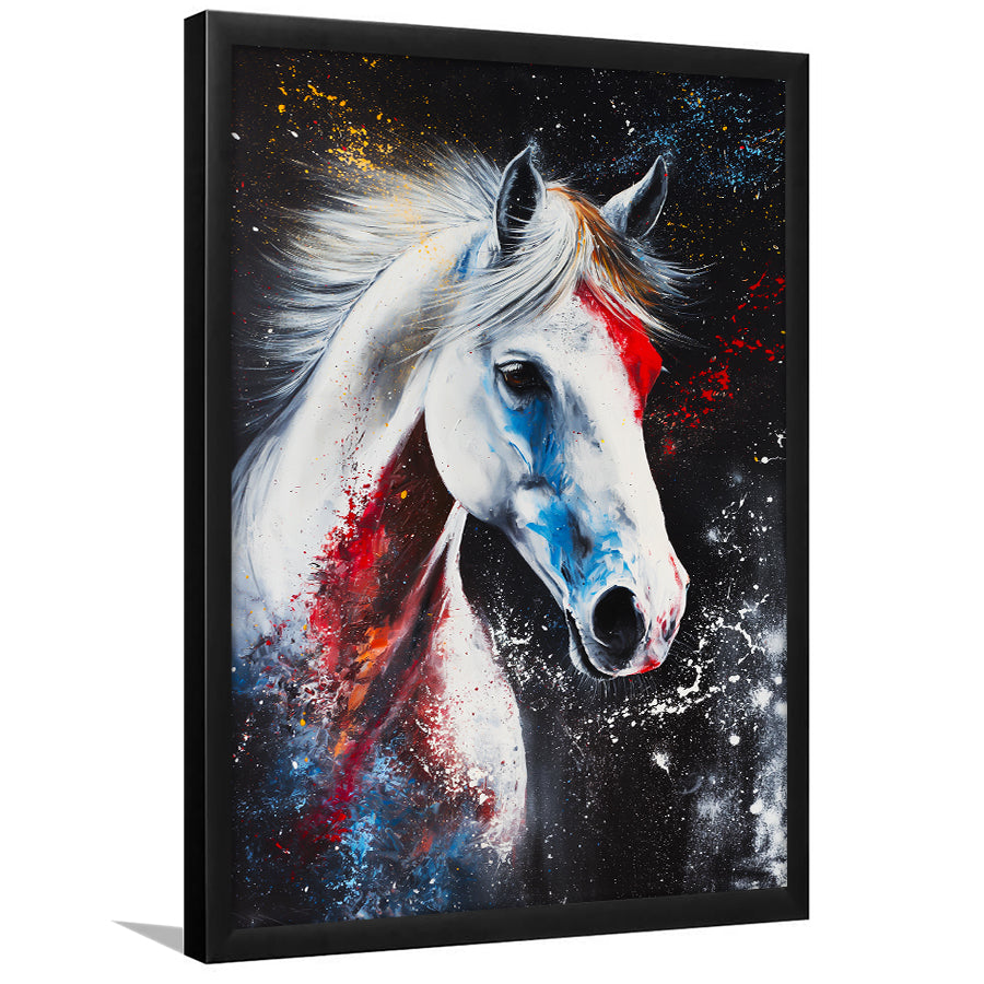 White Stallion Art, Horse Portrait Painting, Framed Picture Print,, Framed Art Prints Wall Decor