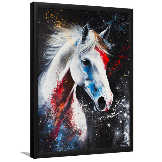 White Stallion Art, Horse Portrait Painting, Framed Picture Print,, Framed Art Prints Wall Decor