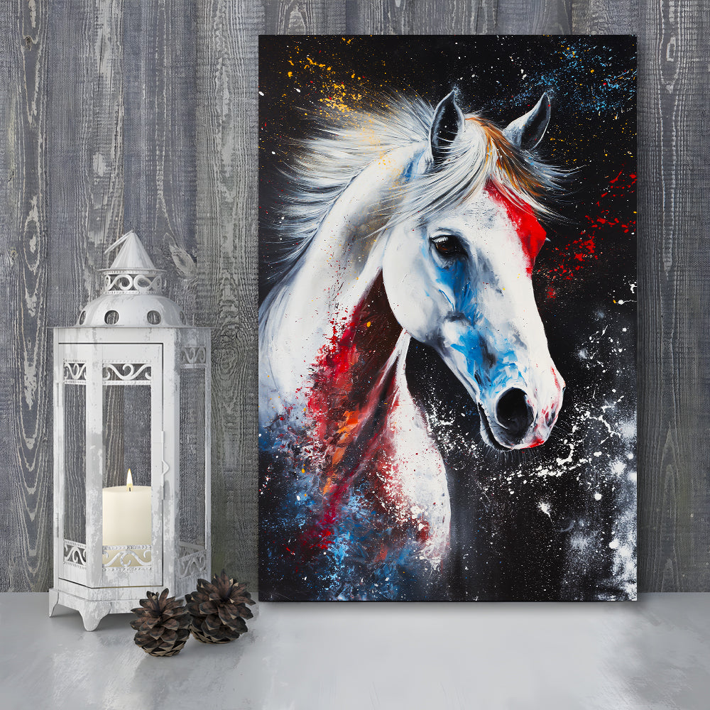 White Stallion Art, Horse Portrait Painting, Canvas Art Print Decor, Painting Art, Canvas Prints Wall Art