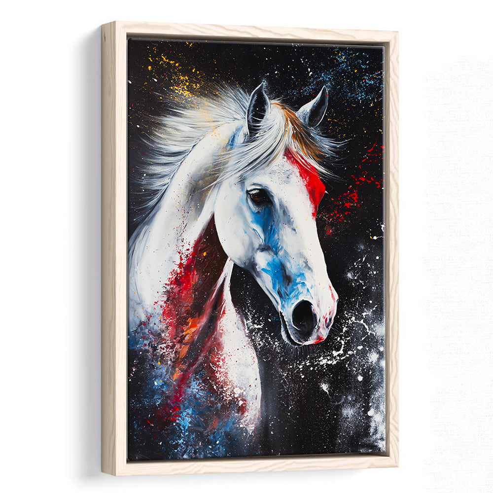 White Stallion Art, Horse Portrait Painting, Floating Framed Canvas Art Print,, Framed Canvas Prints Wall Art