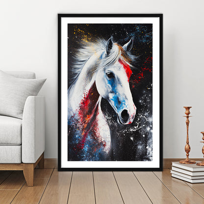 White Stallion Art, Horse Portrait Painting, Framed Picture Print, Framed Art Prints White Border Wall Decor