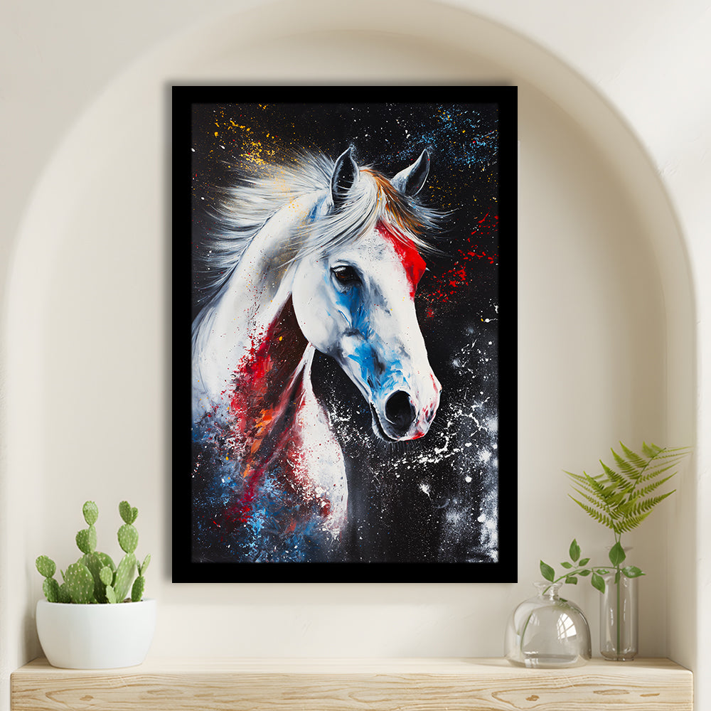 White Stallion Art, Horse Portrait Painting, Framed Picture Print,, Framed Art Prints Wall Decor