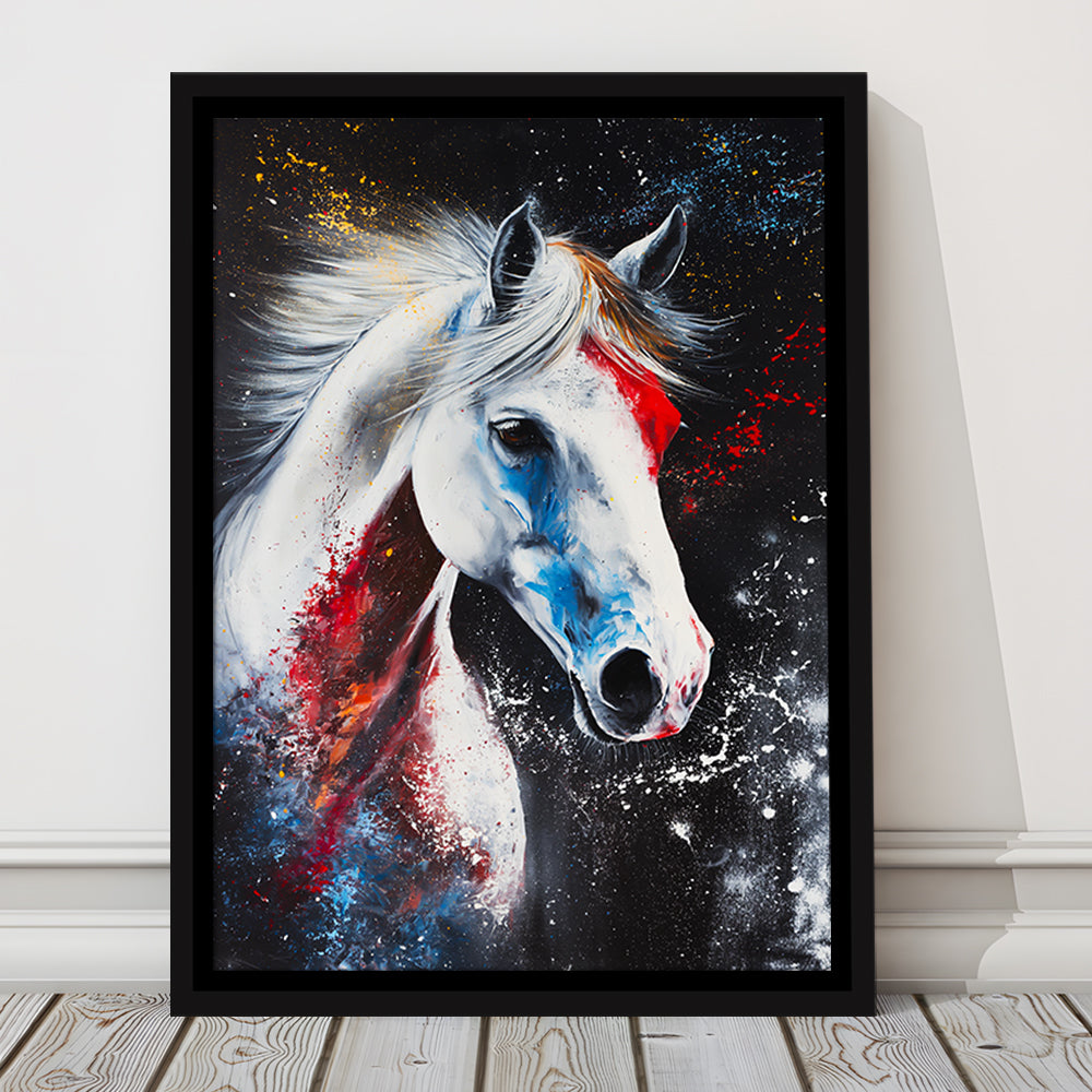 White Stallion Art, Horse Portrait Painting, Floating Framed Canvas Art Print,, Framed Canvas Prints Wall Art