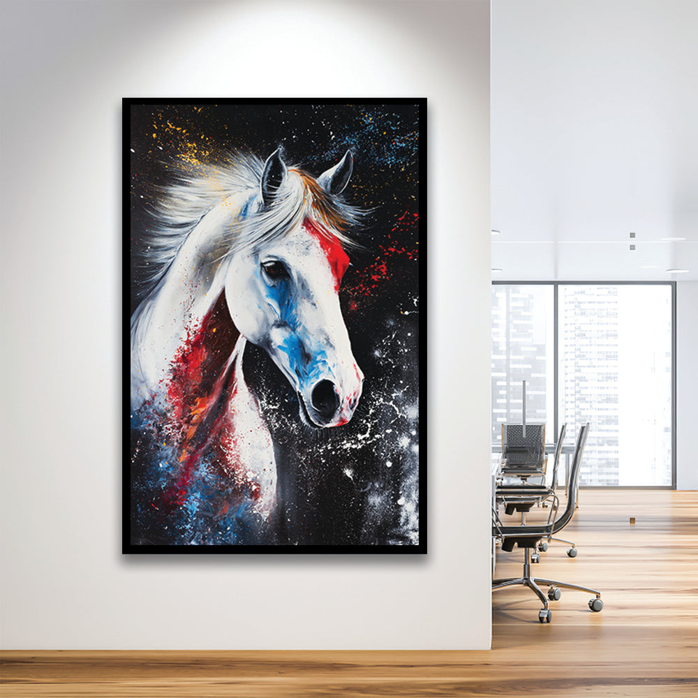 White Stallion Art, Horse Portrait Painting, Framed Picture Print,, Framed Art Prints Wall Decor