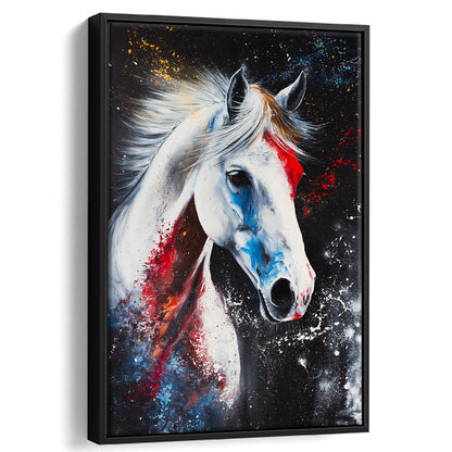 White Stallion Art, Horse Portrait Painting, Floating Framed Canvas Art Print,, Framed Canvas Prints Wall Art