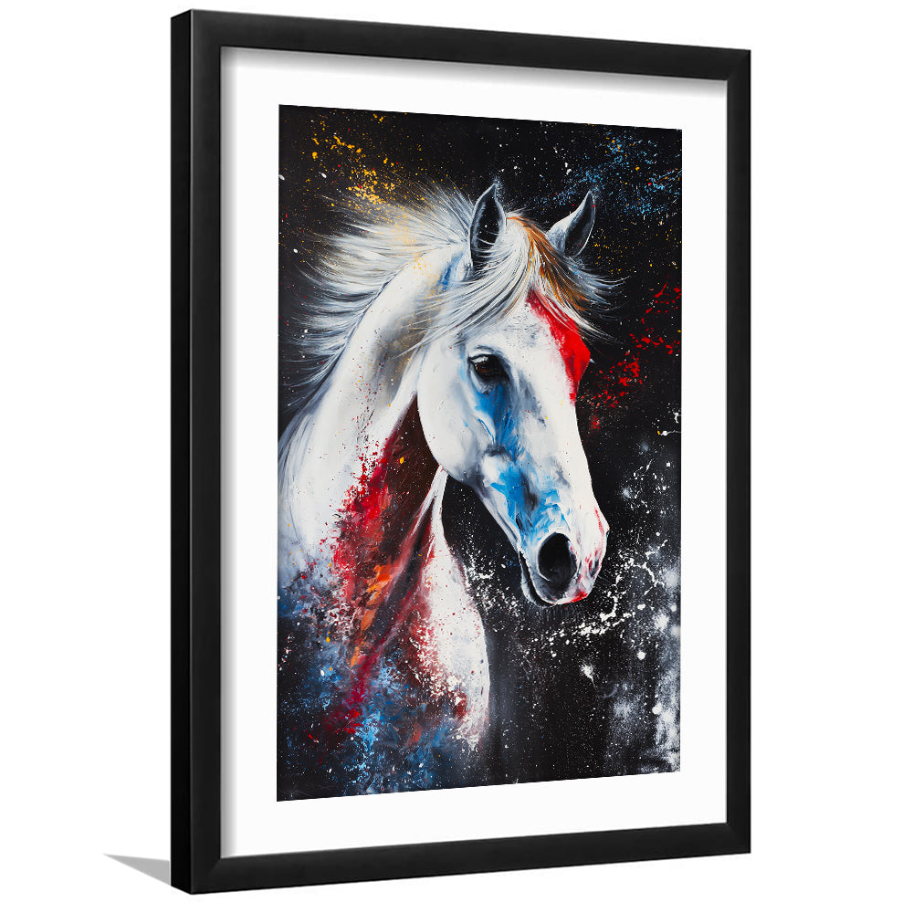 White Stallion Art, Horse Portrait Painting, Framed Picture Print, Framed Art Prints White Border Wall Decor