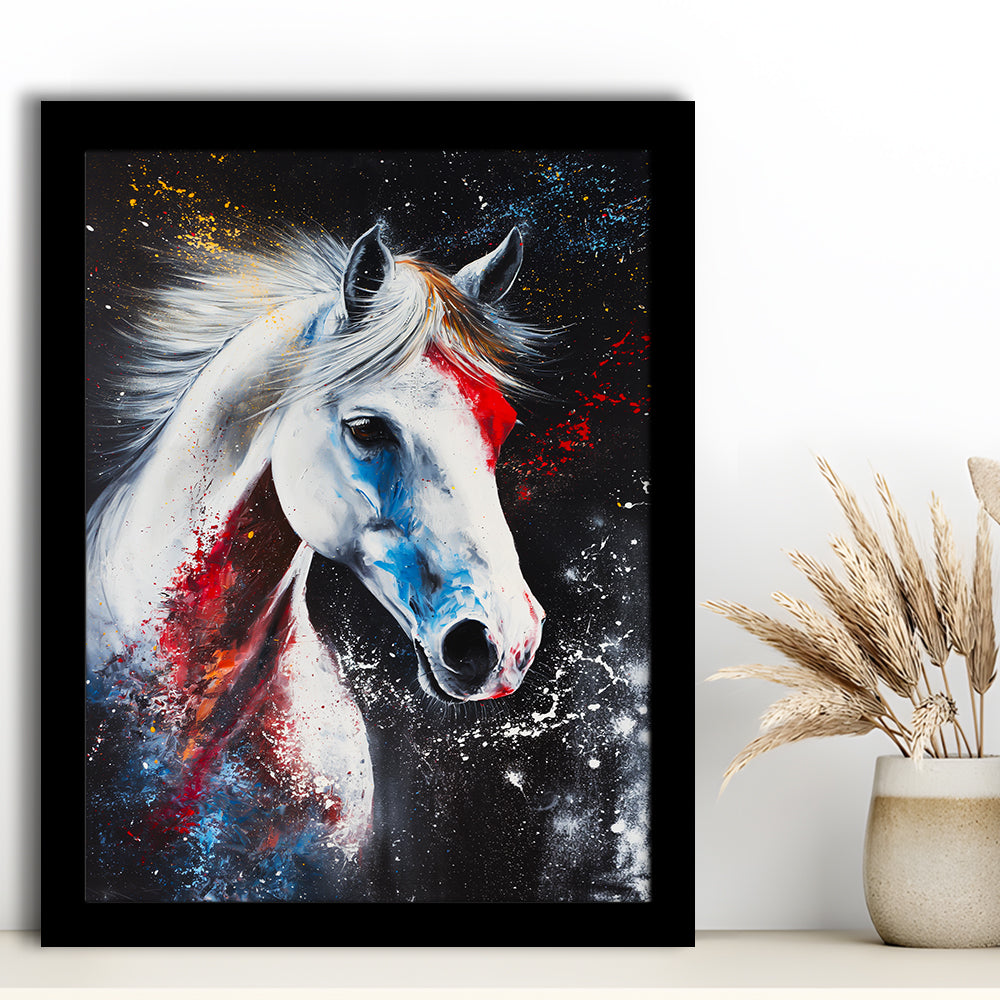 White Stallion Art, Horse Portrait Painting, Framed Picture Print,, Framed Art Prints Wall Decor