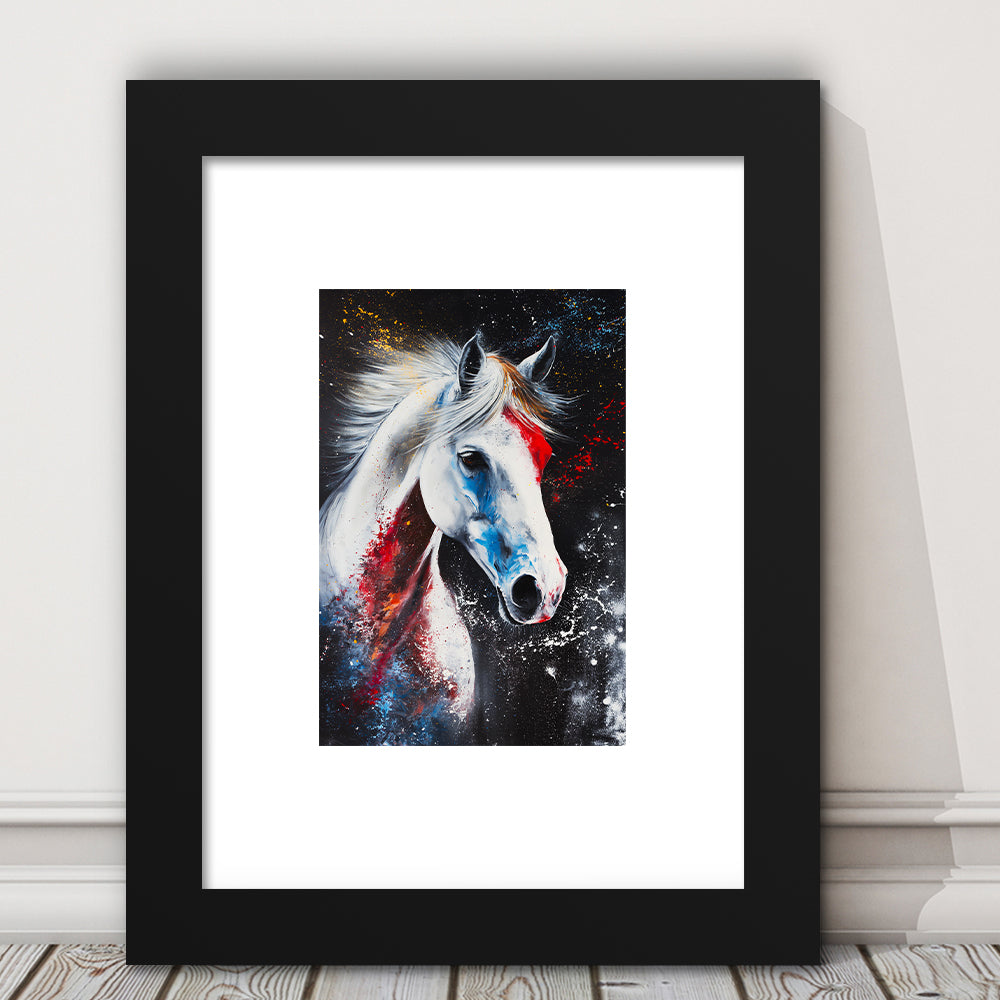 White Stallion Art, Horse Portrait Painting, Framed Picture Print, Framed Art Prints White Border Wall Decor