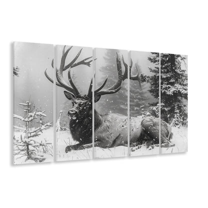 White snow and Elk With Antlers Winter Art, Canvas Art Print, Painting Art, Multi Panels Canvas Print Wall Art