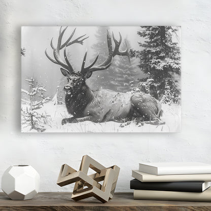 White snow and Elk With Antlers Winter Art, Canvas Art Decor Print, Painting Art, Canvas Print Wall Art Home Decor