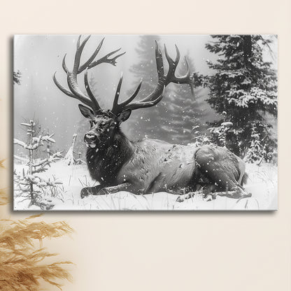White snow and Elk With Antlers Winter Art, Canvas Art Decor Print, Painting Art, Canvas Print Wall Art Home Decor