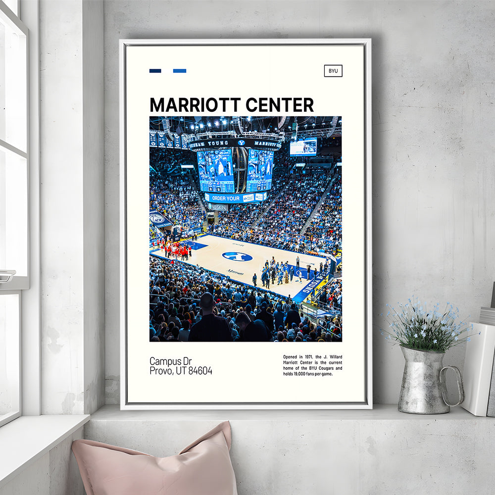 Marriott Center Print, BYU Cougars Stadium Canvas Art, Man Cave Gift, Floating Framed Canvas Print Wall Art