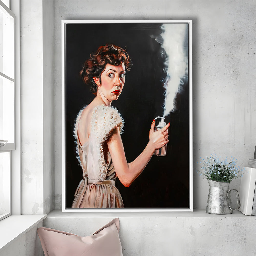 Stinky Bathroom Art Print Vintage Lady Funny Bathroom Decor , Framed Canvas Print Wall Art, Floating Frame