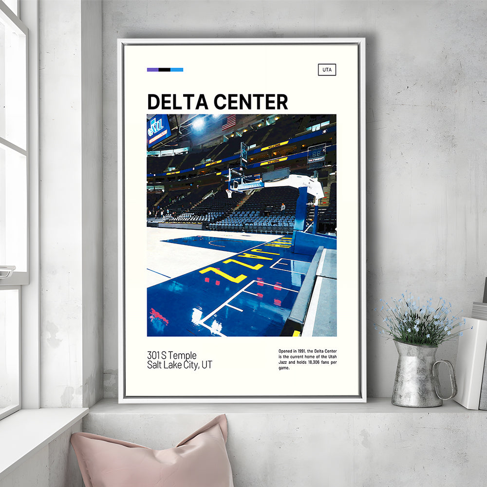 Delta Center Print, Utah Jazz Stadium Canvas Art, Man Cave Gift, Floating Framed Canvas Print Wall Art