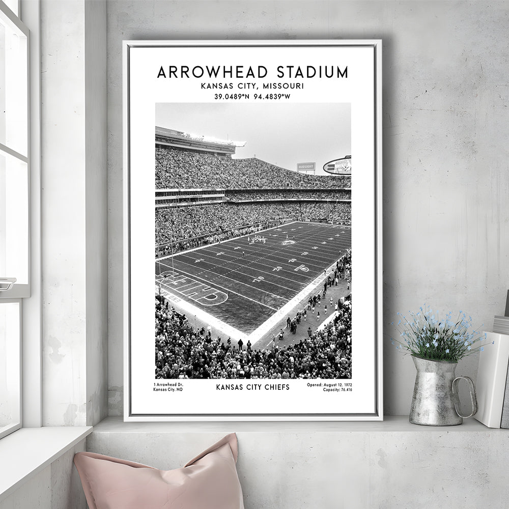 Arrowhead Stadium Black And White, Kansas City, American Wall Art, Framed Canvas Prints Wall Art