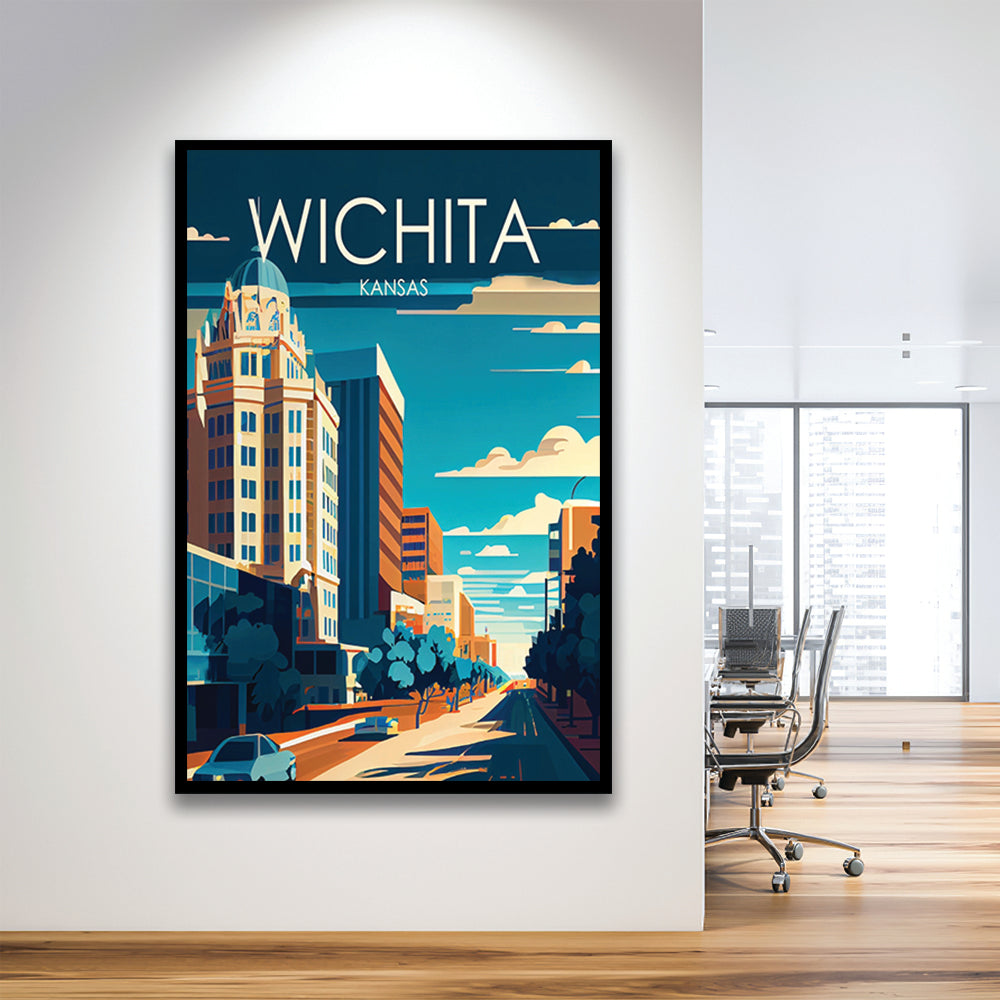 Wichita Kansas Retro Art Print, Wichita City Wall Art, Framed Art Print, Picture Framed, Painting Art