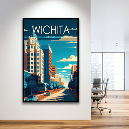 Wichita Kansas Retro Art Print, Wichita City Wall Art, Framed Art Print, Picture Framed, Painting Art