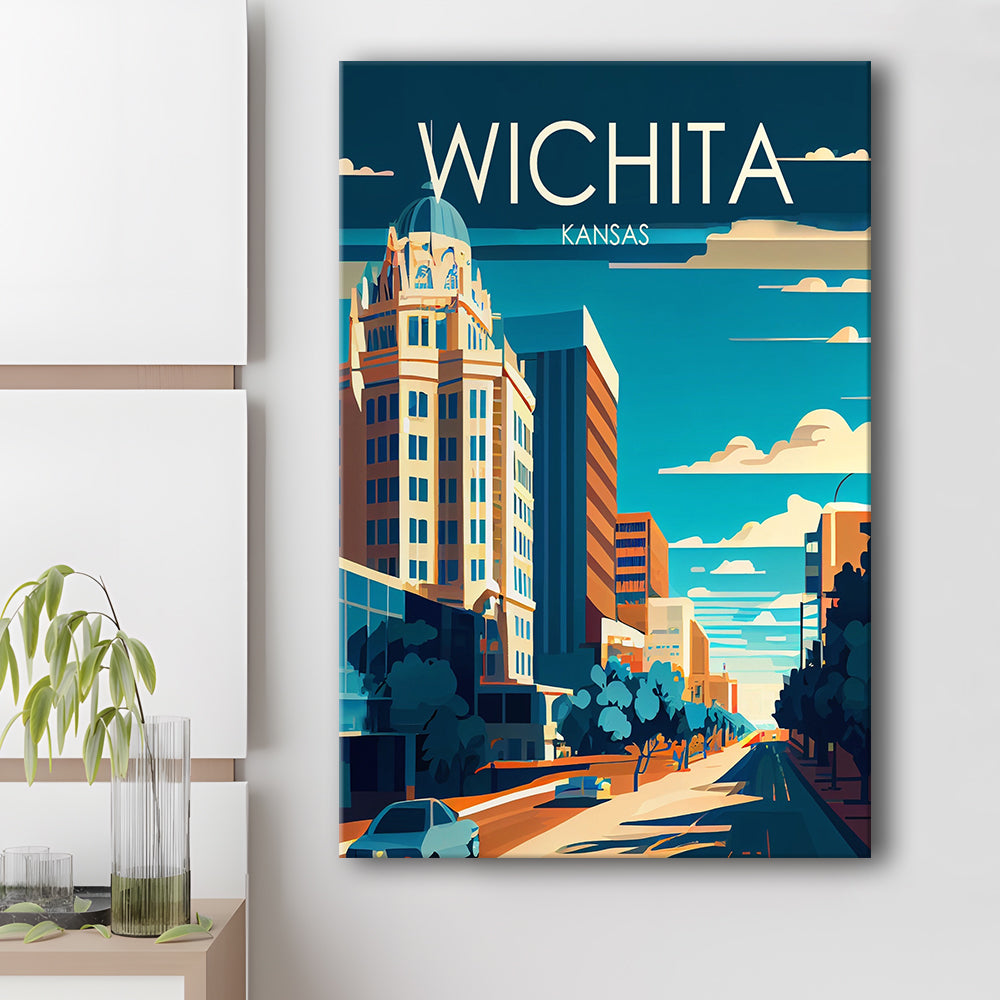 Wichita Kansas Retro Art Print, Wichita City Wall Art, Canvas Print, Painting Canvas, Living Room Decor