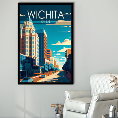 Wichita Kansas Retro Art Print, Wichita City Wall Art, Framed Art Print, Picture Framed, Painting Art