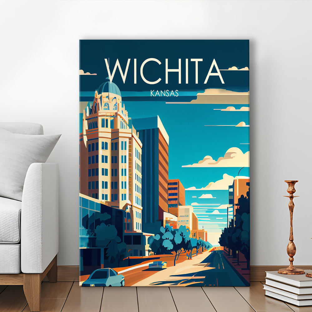 Wichita Kansas Retro Art Print, Wichita City Wall Art, Canvas Print, Painting Canvas, Living Room Decor