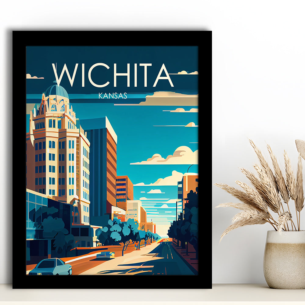 Wichita Kansas Retro Art Print, Wichita City Wall Art, Framed Art Print, Picture Framed, Painting Art