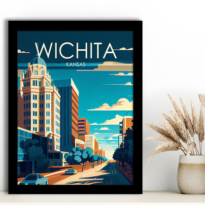 Wichita Kansas Retro Art Print, Wichita City Wall Art, Framed Art Print, Picture Framed, Painting Art