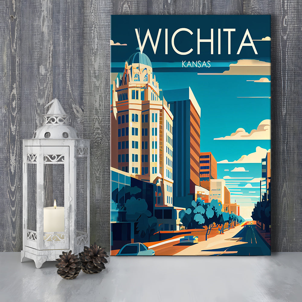 Wichita Kansas Retro Art Print, Wichita City Wall Art, Canvas Print, Painting Canvas, Living Room Decor