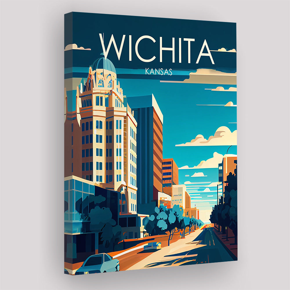 Wichita Kansas Retro Art Print, Wichita City Wall Art, Canvas Print, Painting Canvas, Living Room Decor