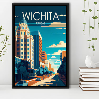 Wichita Kansas Retro Art Print, Wichita City Wall Art, Floating Framed Canvas Print, Framed Picture, Painting Canvas