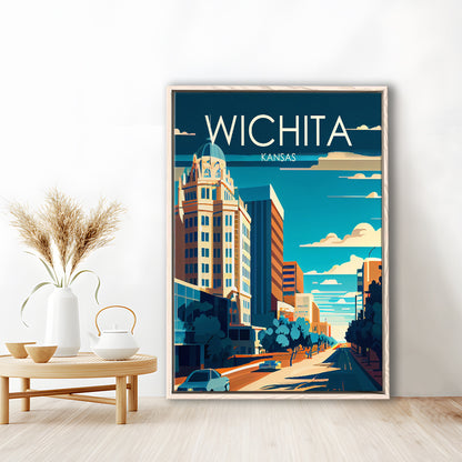 Wichita Kansas Retro Art Print, Wichita City Wall Art, Floating Framed Canvas Print, Framed Picture, Painting Canvas