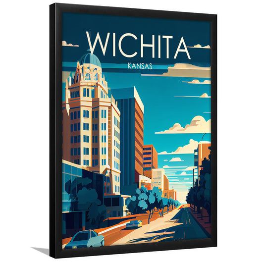 Wichita Kansas Retro Art Print, Wichita City Wall Art, Framed Art Print, Picture Framed, Painting Art