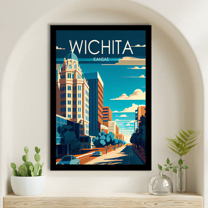 Wichita Kansas Retro Art Print, Wichita City Wall Art, Framed Art Print, Picture Framed, Painting Art